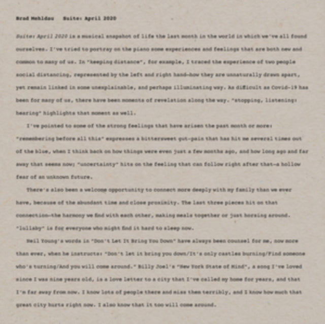 Brad Mehldau - Suite: April 2020 (Vinyle Neuf)