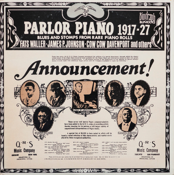 Various - Parlor Piano 1917-27: Blues and Stomps From Rare Piano Rolls (Vinyle Usagé)