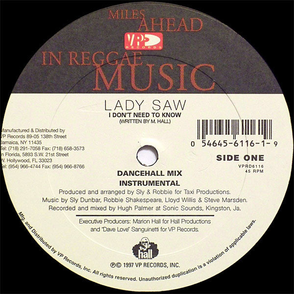 Lady Saw Feat Merciless - I Don't Need To Know / Long 'Til It Bend (Vinyle Usagé)