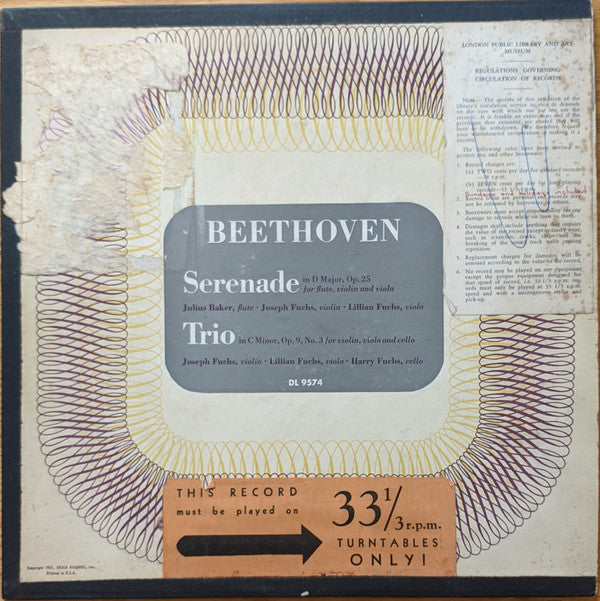 Beethoven / Baker / Fuchs H & L & J - Serenade Op 25 / Trio Op 9 No 3 (Vinyle Usagé)