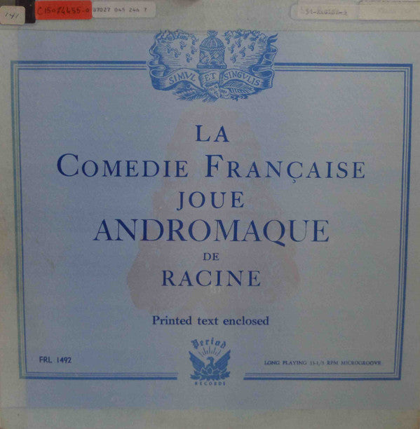 Various - LA Comedie Francaise Joue Andromaque De Racine (Vinyle Usagé)