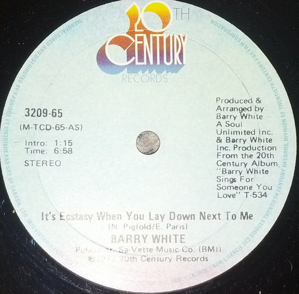 Barry White - Its Ecstasy When You Lay Down Next To Me (Vinyle Usagé)