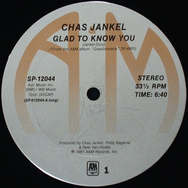 Chas Jankel - Glad to Know You (Vinyle Usagé)