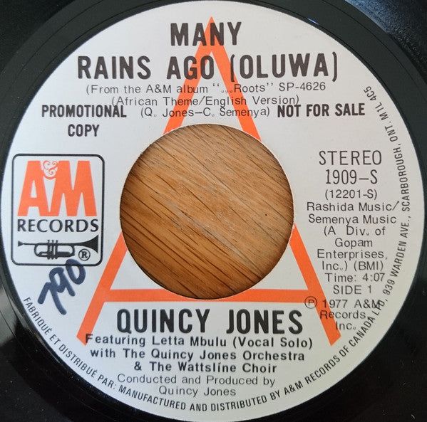 Quincy Jones - Many Rains Ago (oluwa) / Roots Medley (45-Tours Usagé)