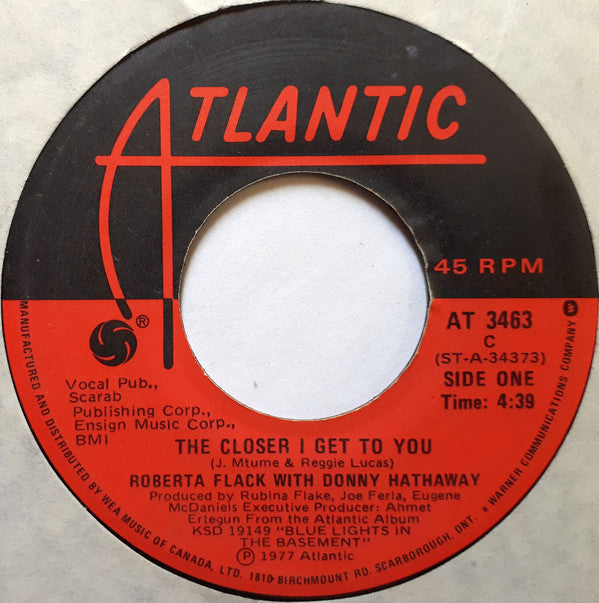 Roberta Flack With Donny Hathaway - The Closer I Get To You (45-Tours Usagé)