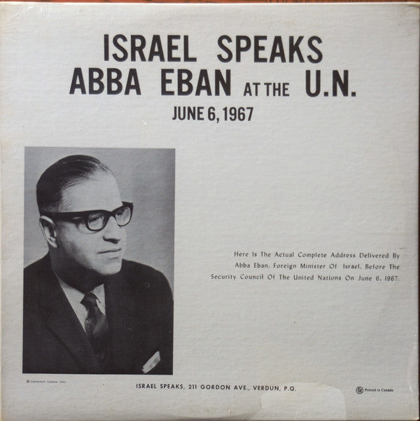 Honorable Abba Eban - His Historic Speech Before The United Nations June 6 1967 (Vinyle Usagé)