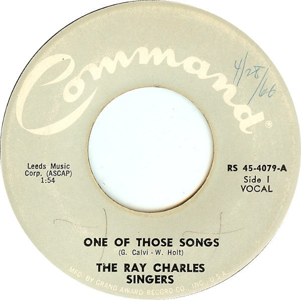 The Ray Charles Singers - One Of Those Songs / To You (45-Tours Usagé)