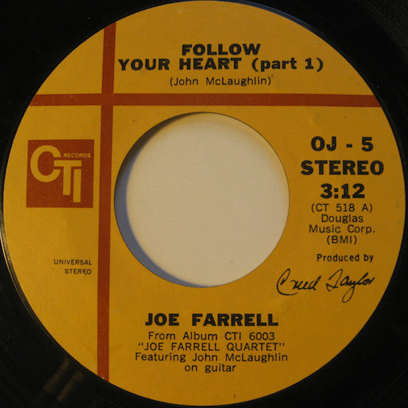 Joe Farrell Featuring John Mclaughlin - Follow Your Heart (parts 1 And 2) (45-Tours Usagé)