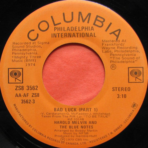 Harold Melvin And The Blue Notes - Bad Luck (45-Tours Usagé)