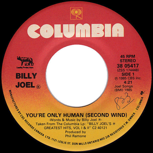 Billy Joel - Youre Only Human (second Wind) (45-Tours Usagé)