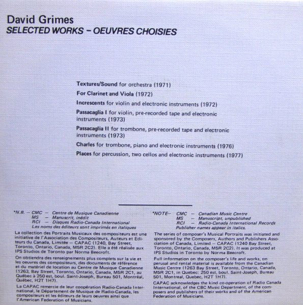 David Grimes - Portrait Musical (45-Tours Usagé)