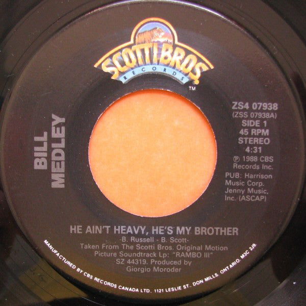 Bill Medley / Giorgio Moroder - He Aint Heavy Hes My Brother / The Bridge (45-Tours Usagé)