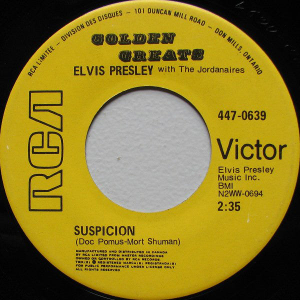 Elvis Presley With The Jordanaires - Suspicion / Kiss Me Quick (45-Tours Usagé)