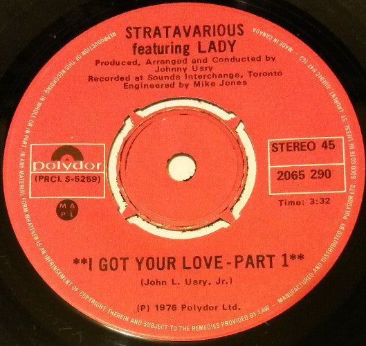 Stratavarious Featuring Lady (2) - I Got Your Love (45-Tours Usagé)