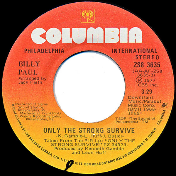 Billy Paul - Only The Strong Survive / Where I Belong (45-Tours Usagé)