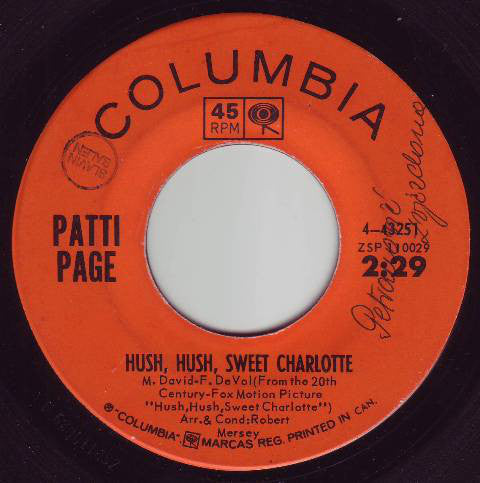 Patti Page - Hush Hush Sweet Charlotte (45-Tours Usagé)