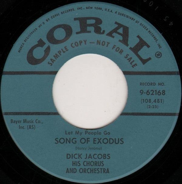 Dick Jacobs Orchestra - Let My People Go Song Of Exodus / I Love You In 6/8 Time (45-Tours Usagé)