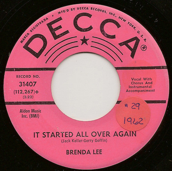 Brenda Lee - Heart In Hand / It Started All Over Again (45-Tours Usagé)