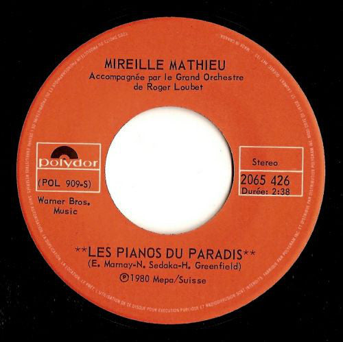 Mireille Mathieu - Les Pianos Du Paradis (45-Tours Usagé)