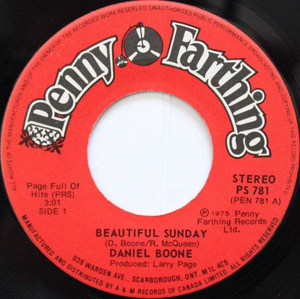 Daniel Boone - Beautiful Sunday/sleepy Head (45-Tours Usagé)