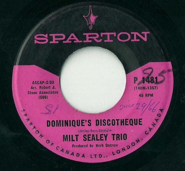 The Milt Sealey Trio - Dominiques Discotheque / Black Diamond (45-Tours Usagé)