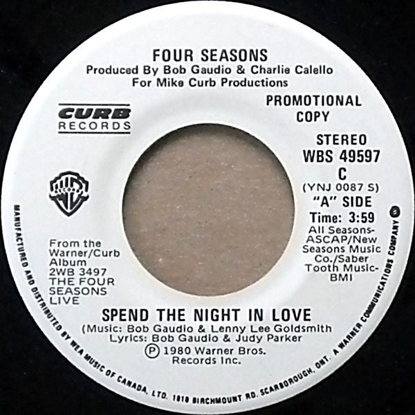 The Four Seasons - Spend The Night In Love (45-Tours Usagé)