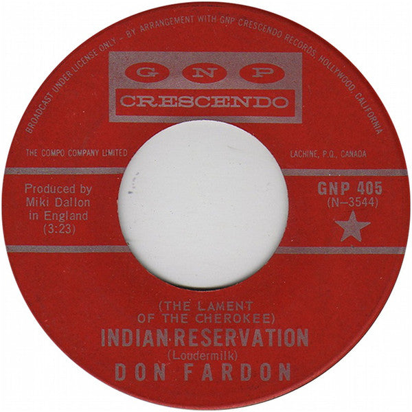 Don Fardon - (lament Of The Cherokee) Indian Reservation (45-Tours Usagé)