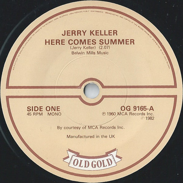 Jerry Keller / Johnny Cymbal - Here Comes Summer / Mr Bass Man (45-Tours Usagé)