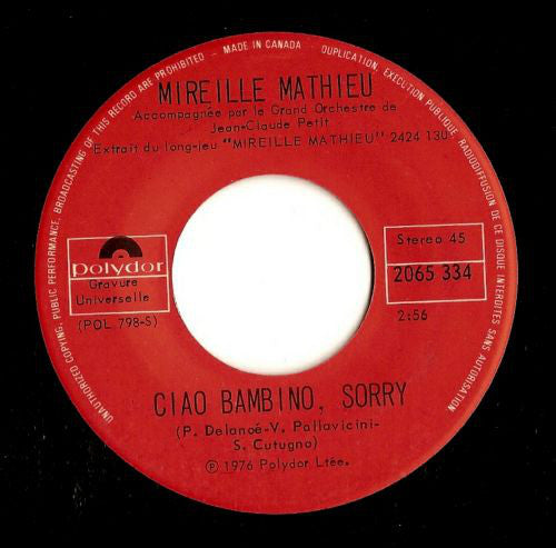 Mireille Mathieu - Ciao Bambino Sorry (45-Tours Usagé)