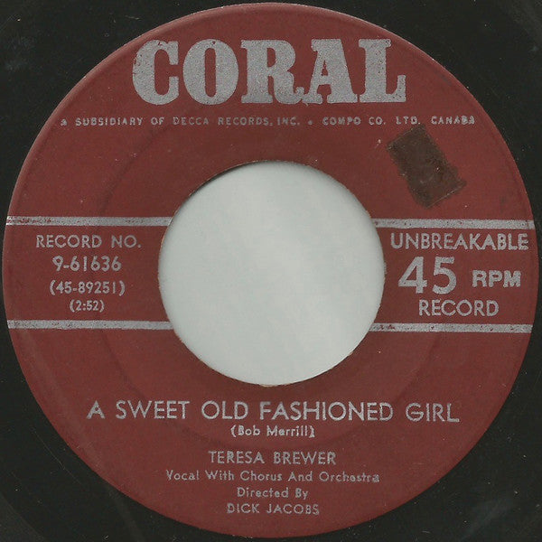 Teresa Brewer - A Sweet Old Fashioned Girl / Goodbye John (45-Tours Usagé)