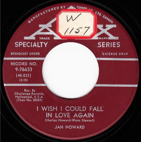 Jan Howard - I Wish I Could Fall In Love Again / The One You Slip Around With (45-Tours Usagé)