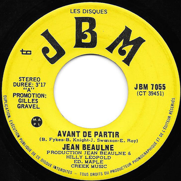 Jean Beaulne - Avant De Partir (45-Tours Usagé)