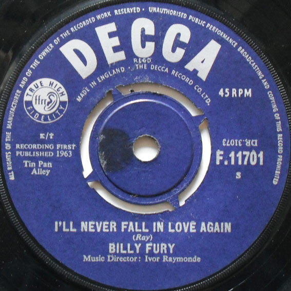 Billy Fury - Ill Never Fall In Love Again (45-Tours Usagé)