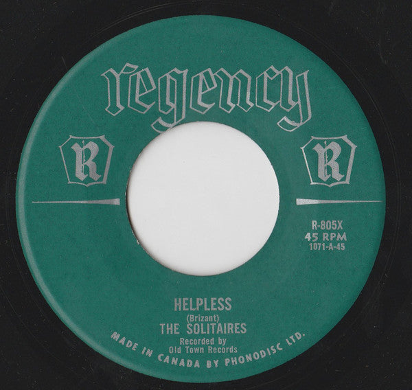 The Solitaires - Helpless / Light A Candle In The Chapel (45-Tours Usagé)