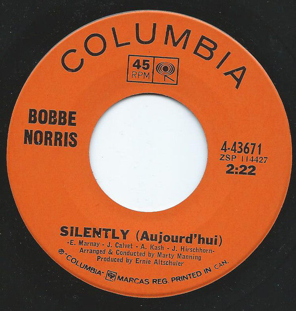 Bobbe Norris - Silently (aujourdhui) / Lets Start All Over Again (45-Tours Usagé)