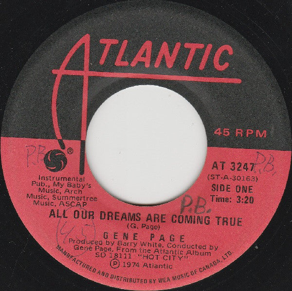 Gene Page - All Our Dreams Are Coming True (45-Tours Usagé)