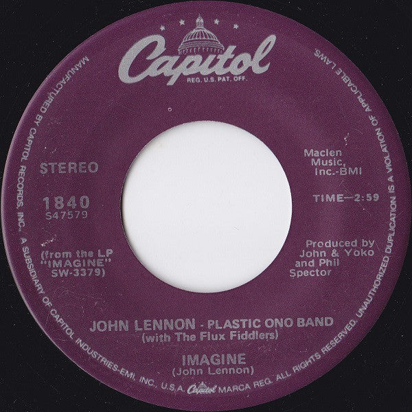 John Lennon The Plastic Ono Band With The Flux Fiddlers - Imagine (45-Tours Usagé)