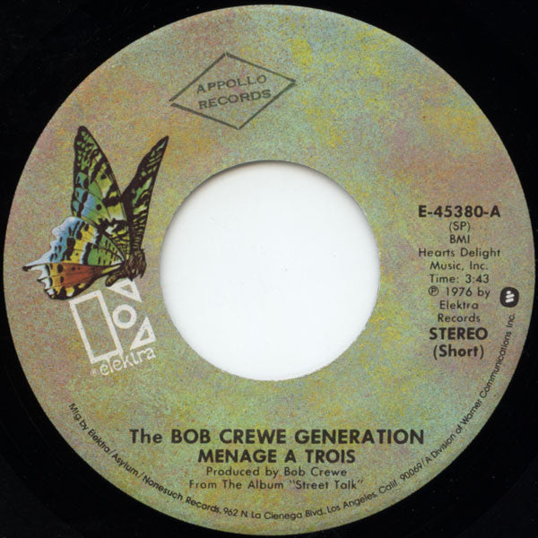 The Bob Crewe Generation - Menage A Trois / "free" (medley) "i Am" /"free" / "keep On Walkin" (45-Tours Usagé)