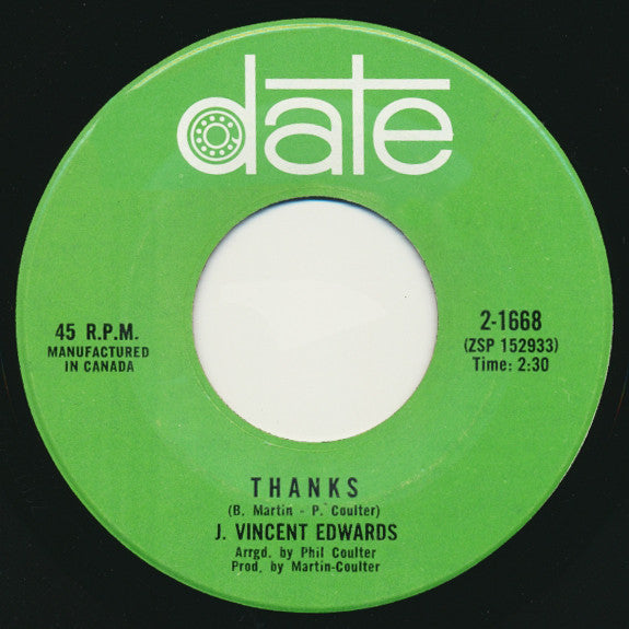 J Vincent Edwards - Thanks / Do It All Over Again (45-Tours Usagé)